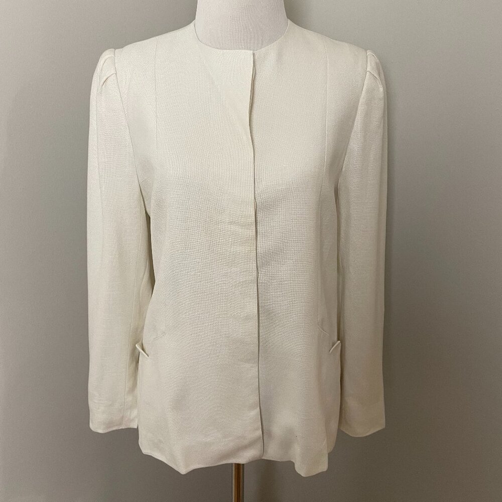 Albert Nipon Women’s Vintage Cream White Linen-Bl… - image 1